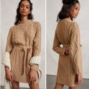 Anthropologie Tan Cable Knit Dress